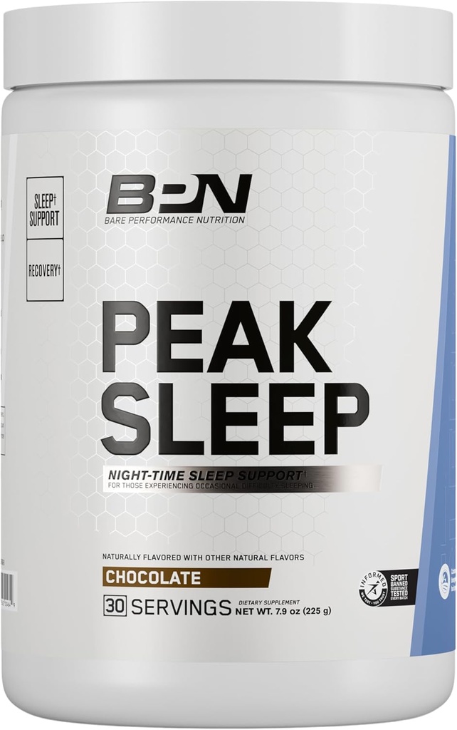 BARE PERFORMANCE NUTRITION, BPN Peak Sleep Night-Time Sleep Support Supplement, ホット ドリンク ミックス パウダー, 30 サービング, チョコレート
