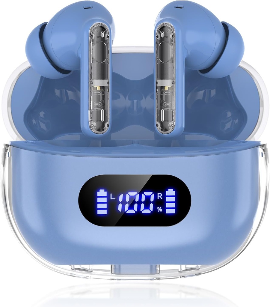 Blue Wireless Earbuds P1 PRO, Earphones Wireless Bluetooth Headphones with Clear Call Mics Ear Buds, Comfortable Fit, IPX7 Waterproof Long Battery Life, 30H Playtime for Sports Workout