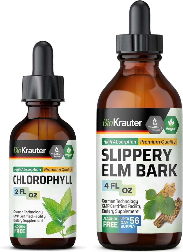BIO KRAUTER スリッパ エルムチンチャー 4 Fl. Oz. & Chlorophyll Tincture 2 Fl. Oz.