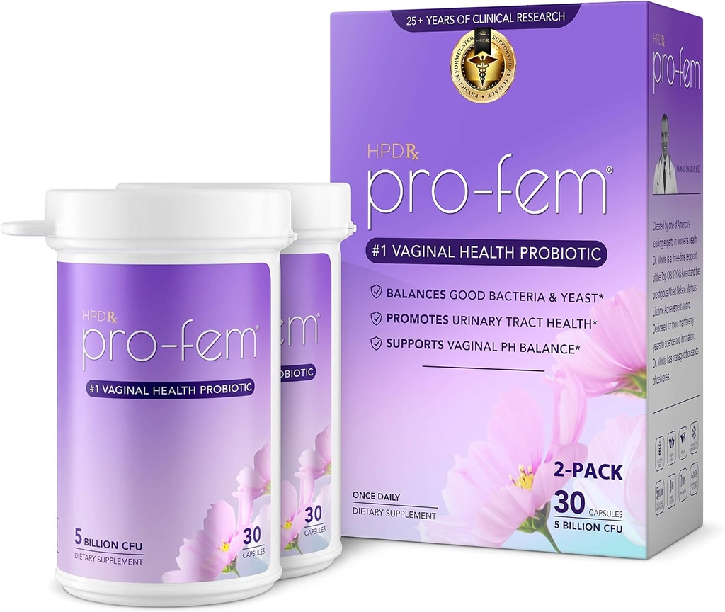 HPD Rx Pro-Fem #1 腟の健康のプロバイオティクス | 腟のプロバイオティクス | 臨床的に Yeast & PH バランス、尿路の健康を促進するために証明される | フェミニン プロバイオティクス | 7 日 | 30 カプセル | 2-パック