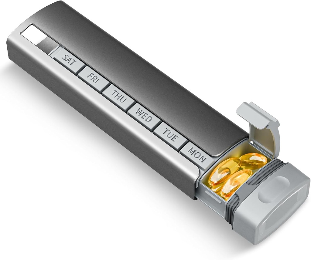 旅行丸薬のオルガナイザー週に、1日、1回、高級プレミアムアルミ合金の毎日の丸薬箱7日、携帯用金属の丸薬の箱、ビタミン、薬、丸薬、補足(灰色)を握るかわいい丸薬のホールダー