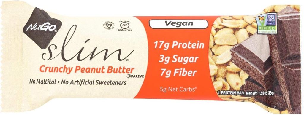 NuGo Nutrition Bar - Slim - Crunchy Peanut Butter - 1.59 Oz Bars - Case of 12