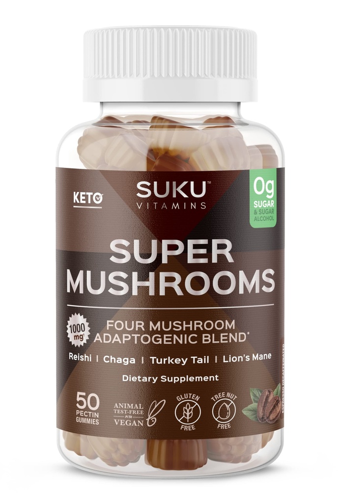 SUKUビタミン - スーパーマッシュルーム - Reishi Chaga、トルコテール&ライオンズマネブレンド免疫のためのグミー - 簡単に咀嚼 - 非GMO、グルテンフリーのグルテンフリー - エスプレッソデカフェイン風味のおいしいビタミン、50カウント