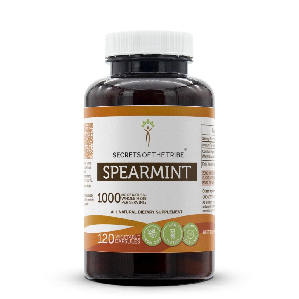 Tribe Spearmintカプセルの秘密 1000 mg Spearmint(Mentha spicata)ドライリーフ、女性のホルモンサポートサプリメント(120カプセル)