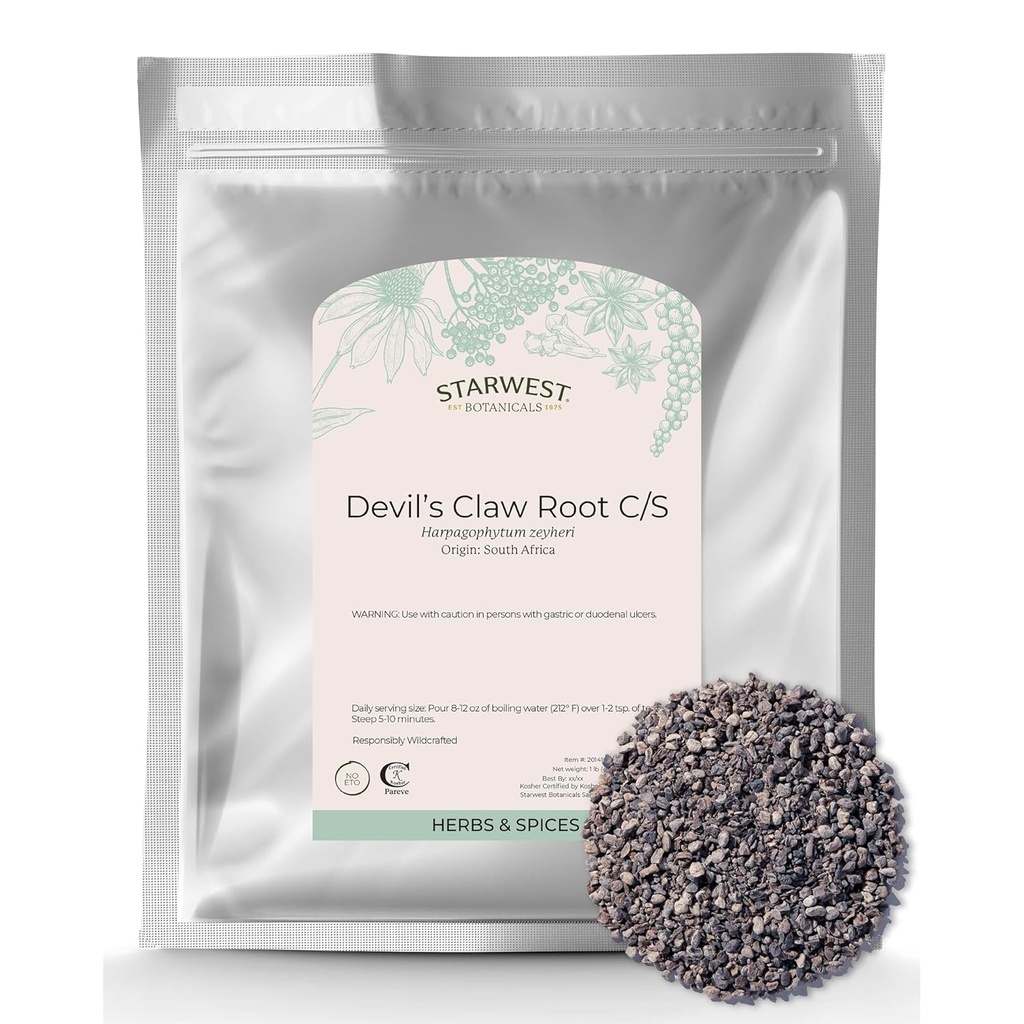 Starwest Botanicals Devilの爪根 - 乾燥ハーブティー&ナチュラルハーブブレンド、純粋な悪魔の爪根、カット&シフト、ワイルドクラフト、認定コシャ - バルク1ポンドバッグ