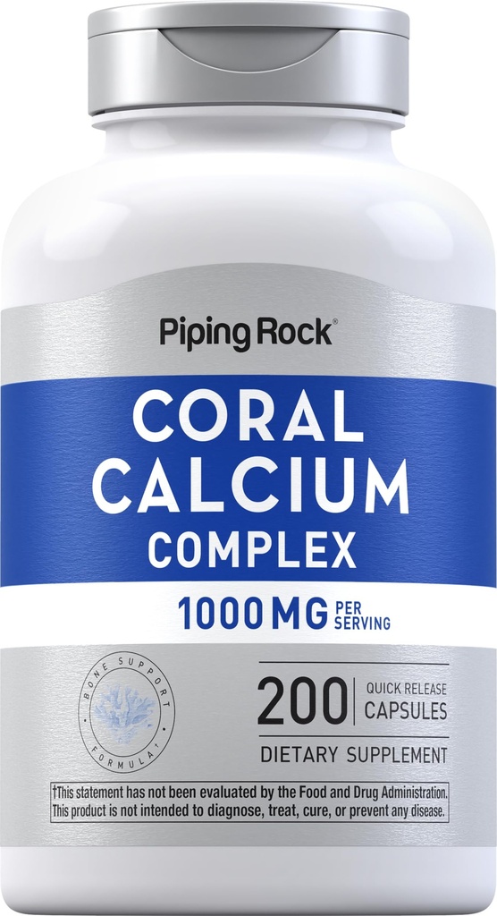 ピッピングロックサンゴカルシウム1000mg | 200カプセル | ビタミンD・C・マグネシウム配合の骨折コンプレックス | 非GMO・グルテンフリーサプリメント