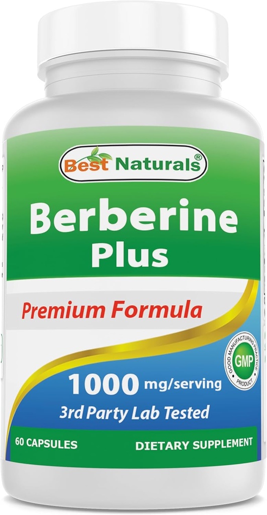 サービングあたり1000mg、(非GMO) 60カプセルのベストナチュラルベリンプラス1000mg - Berberine HCL 1000mg、ビタミンC 120mgと亜鉛グルコネート30mgが含まれています