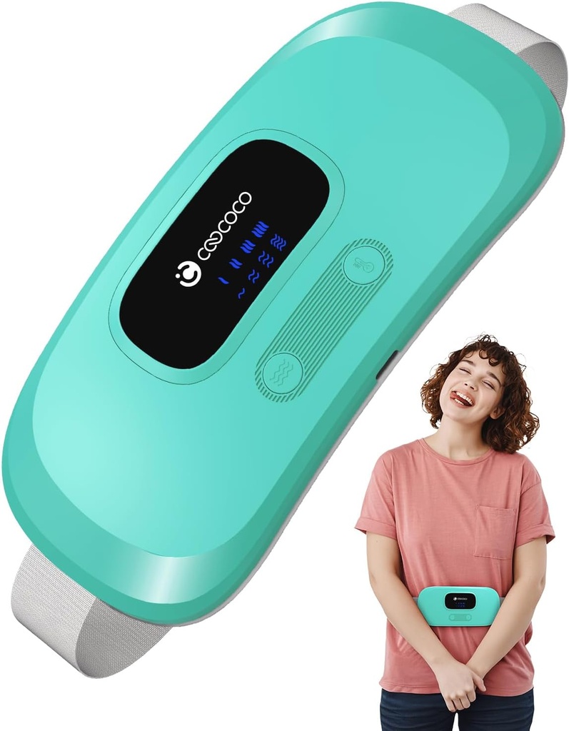 CooCoCoCoCoCoCoCoCo の期間のつまみ、月経の衝突救助のためのコードレス ウエスト ベルト、4 つの熱レベルおよび 4 つの振動モード、女性少女、緑のためのギフトのためのギフトのための携帯用ヒート パッド