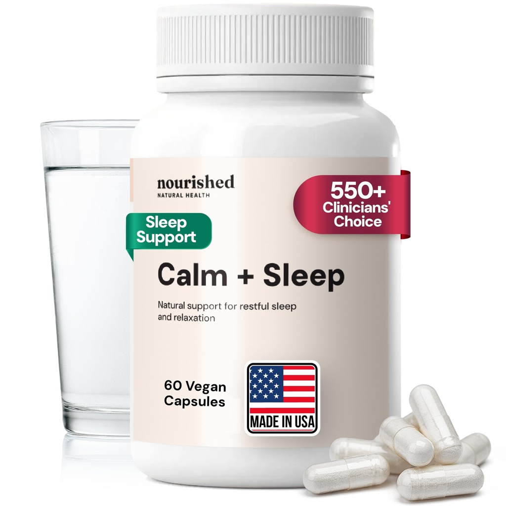 Nourished Natural - Calm + Ashwagandha、Chamomile、Tart Cherry Extract、パッションフラワー、L-テアニン、およびマグネシウム - 60カプセルとディープレスト&リラクゼーションのための睡眠カプセル