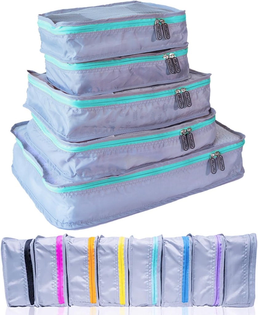 MUMI パッキングの立方体 – 旅行のための5ピース圧縮パッキングの立方体, スーツケースの荷物の主催者, キャリーオンバッグ, バックパック, そして、ダッフルバッグ – スペース節約旅行必需品 - アクア