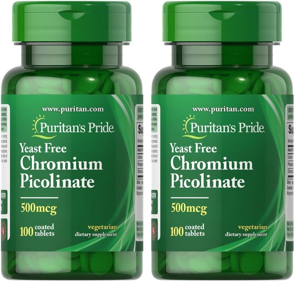 Puritan's Pride Chromium ピコリネート 500 マッグイーストフリー、100 カウント(パッケージ2)