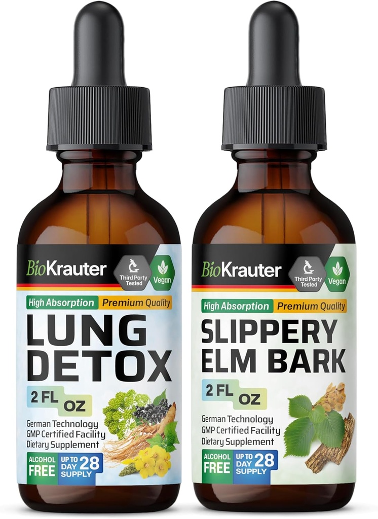 BIO KRAUTER Lung Detox Tincture 2 Fl. Oz. & slippery Elm Tincture 2 Fl. Oz.