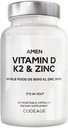 AmenのビタミンD、K2及び亜鉛、Cholecalciferol D3 5000 IUのApple、Blueberry、クランベリー、Elderberryの粉のフルーツ、ビーガン補足、D3 K2のビタミン、非GMO - 60のカプセルとの有機性の全食糧ブレンド