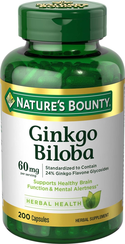 Nature's Bounty Ginkgo Biloba、健康な脳機能、草の補足、60 Mg、200のカプセルを支えて下さい