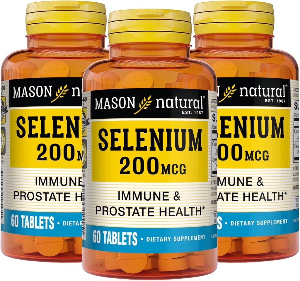 MASON NATURALセレン200 mcg - 免疫サポート&前立腺の健康、エッセンシャルトレースミネラル、60錠(パッケージ3)
