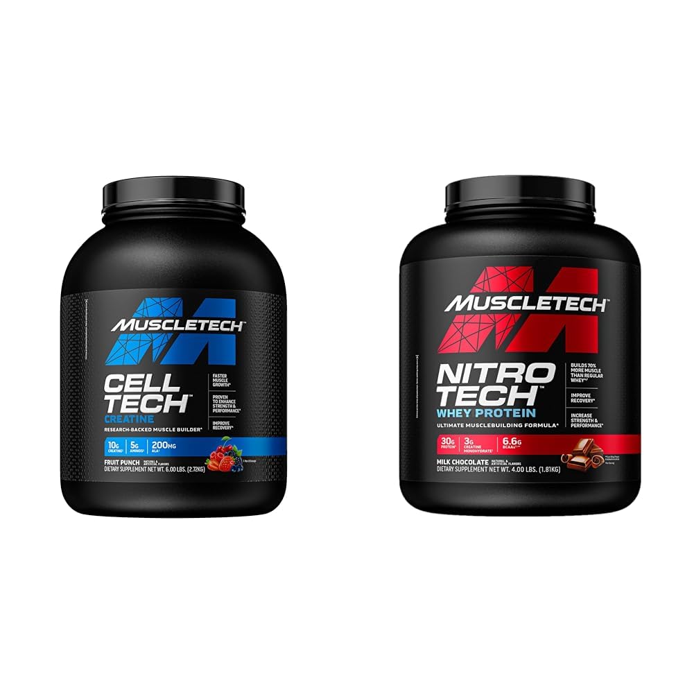 マッスルテッククレアチンモノハイドパウダーセルテッククレアチンパウダー&nパウダーニトロテックウィープロテインアイソレート&ペプチド | ミルクチョコレート、4ポンド(パッケージ1)、40サービング