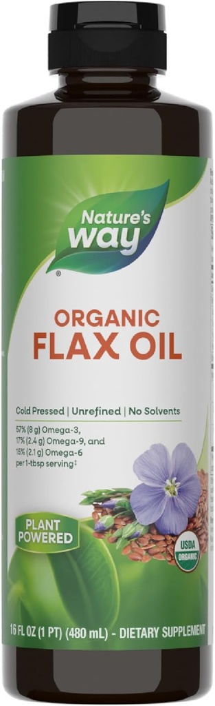 Nature's Way Organic Flax Oil、USDA認定オーガニック、オメガ3、6、9、コールドプレス、16 Fl Oz(パッケージ5月Vary)