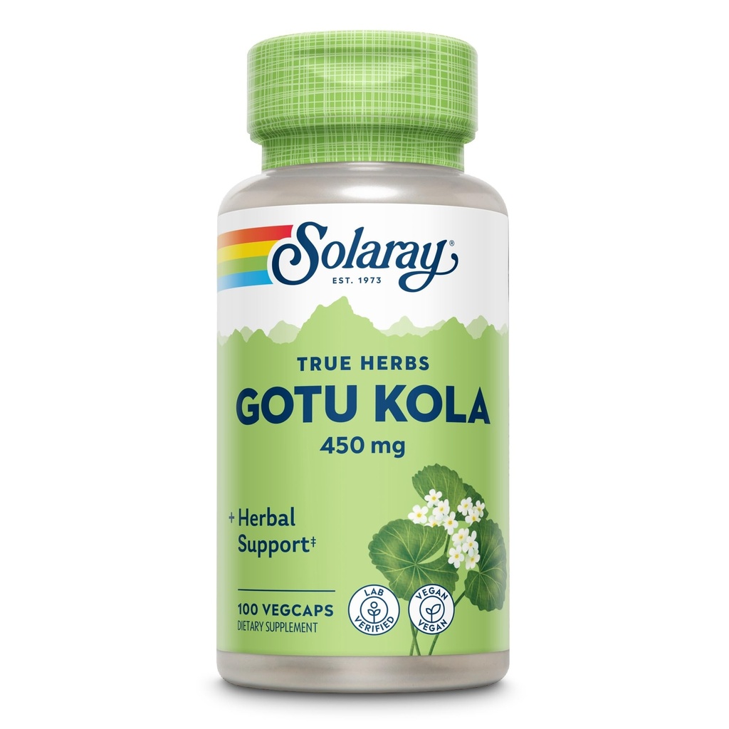 SOLARAY Gotu Kola 450mg - Centella Asiatica Herbal Supplements - Gotu Kolaカプセルは、強力なウェルネスサポートのための全空で作られた - ビーガン、非GMO、Lab Verified、60日間保証、100のサービング
