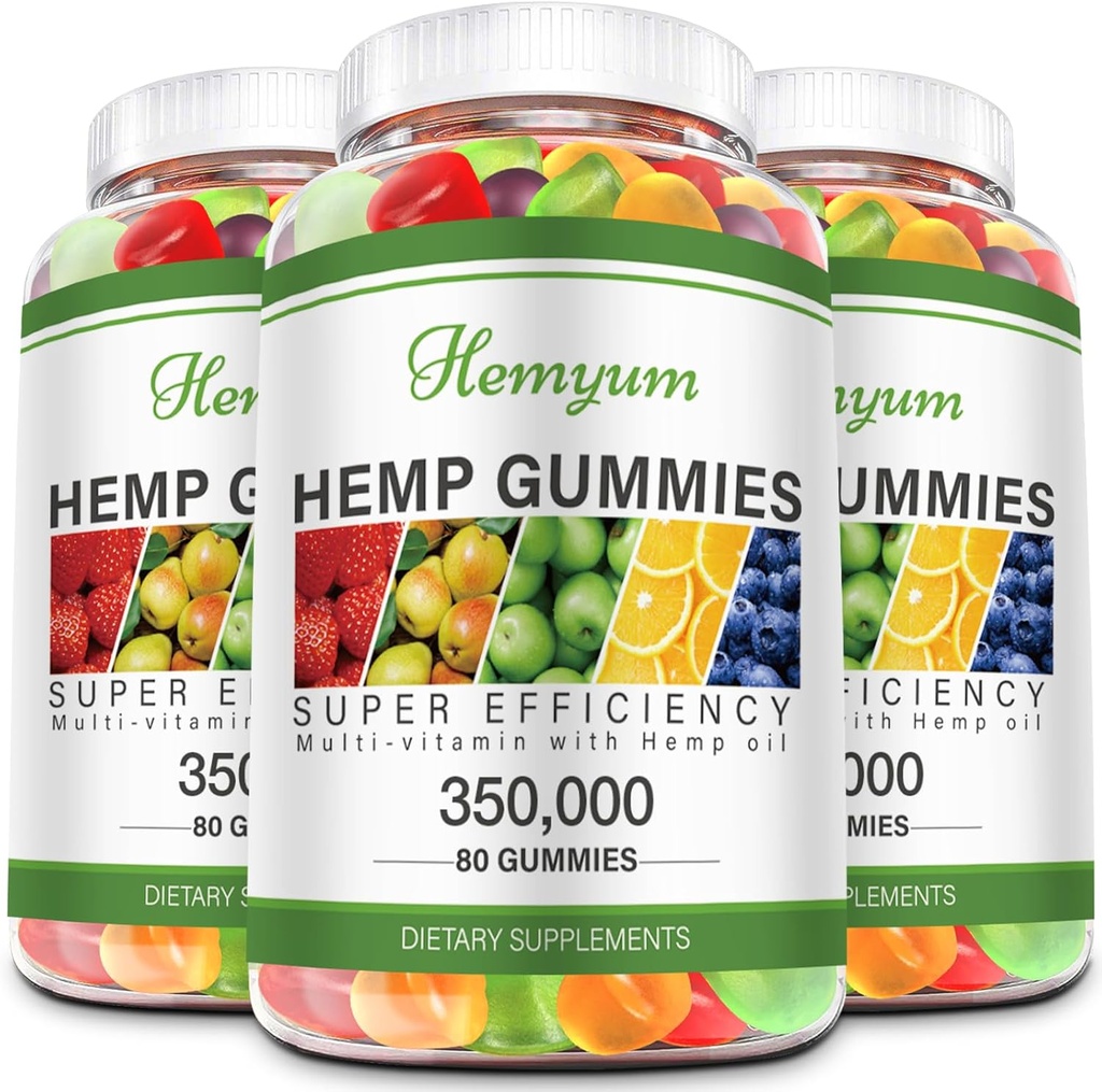 Hemp Gummies 3 Packs High Potency Pure Organic Supplement - with Natural Hemp Oil Extract for Sleep, Pain, Anxiety Gummy Edibles Vegan, Non-GMO