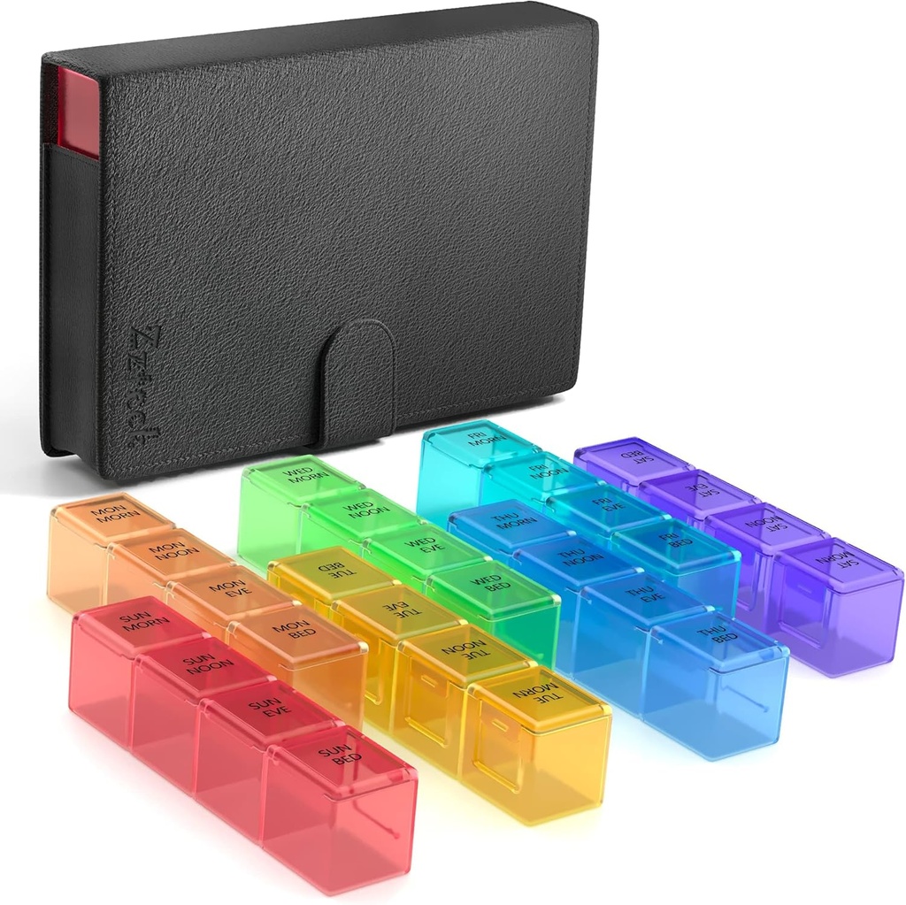 より深く、より大きいコンパートメント 毎日ピルオーガナイザーAM PM薬ピルボックス、7日ウィークリーホルダー - Zzteck PUレザートラベルケースデイナイト大型薬用リマインダーディスペンサービタミンホルダーコンテナ