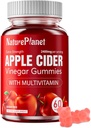 NaturePlanet Apple Cider Vinegar Gummies、2400 MG ACV Multivitamin、ビーガン、非GMO、グルテンフリー、60ガミー