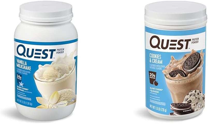 Quest Vanilla Milkshake 24g Protein 3 Pound and Cookies & Cream 20g Protein 1.6 Pound Protein Powders