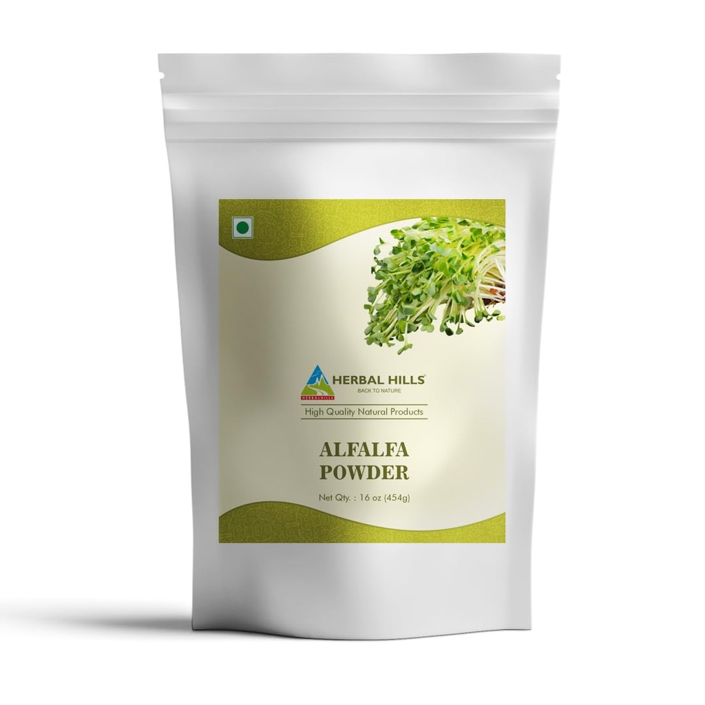 HERBAL HILLSアルファルファパウダー | 16 Oz (454 GMS) | グリーンスーパーフードドライ 全ヤング葉