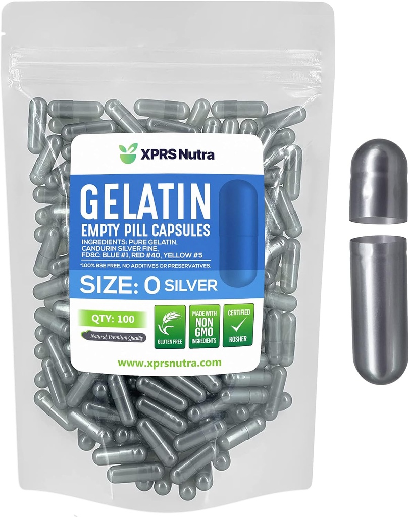 XPRSのNutraのサイズ0の空のカプセル- 100の計算の空のゼラチンのカプセル-Pills DIYのカプセルの詰物-Do-It-Yourselfの補足のための純粋な牛のゲルの帽子(銀)