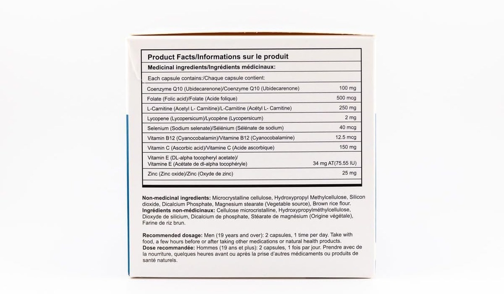 A Natural Male Fertility Support Supplement with CO-Q10, L-Carnitine and Vitamin E, 60 Capsules