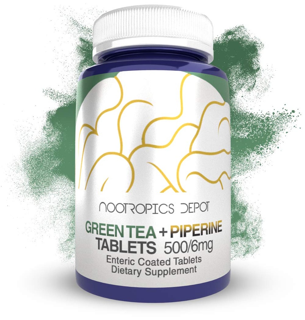 Nootropics Depotの緑茶のエキスのタブレット | 60の計算 | 500mg | 最低45% EGCG + 6mgのpiperine | Enteric上塗を施してある