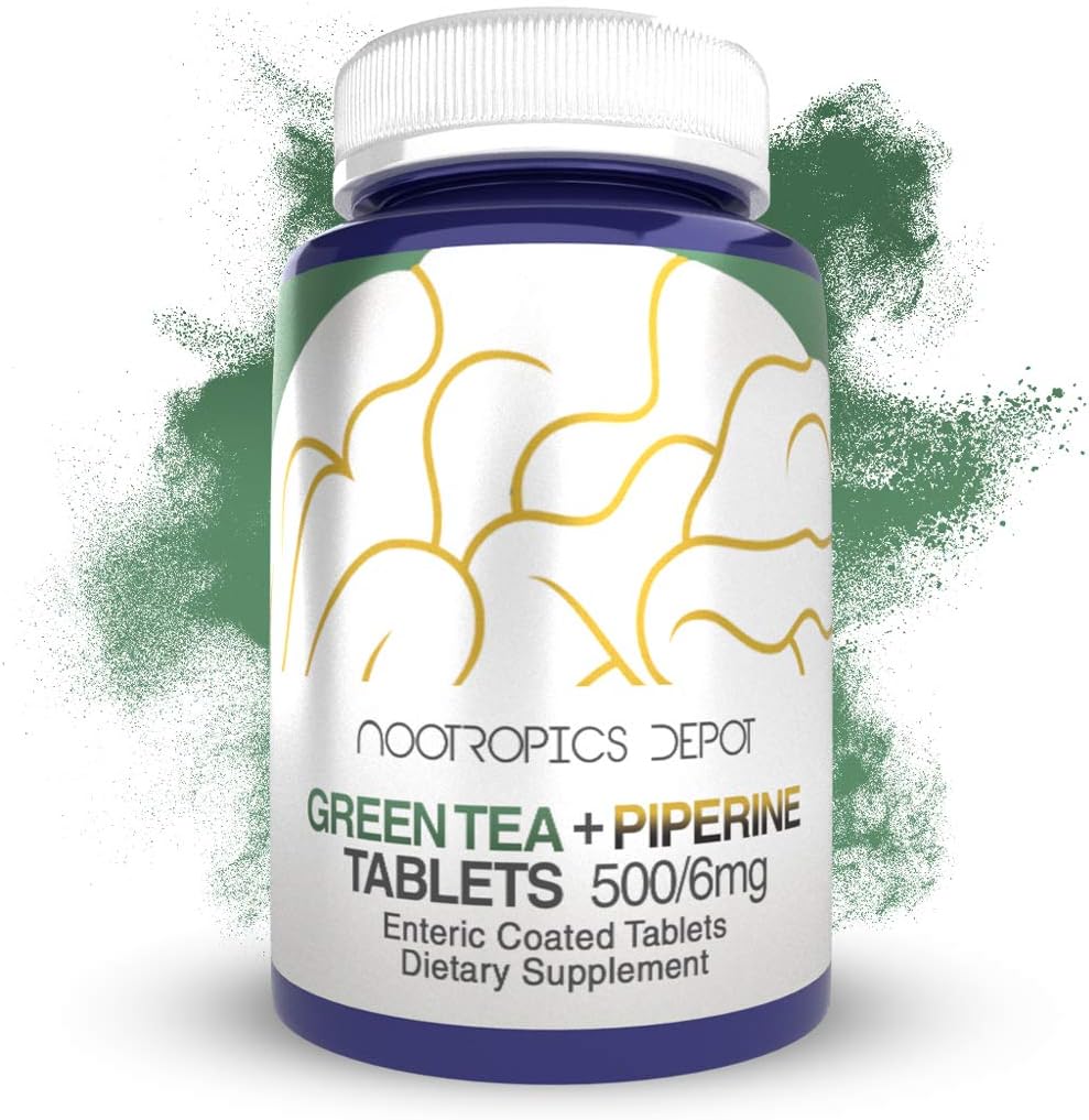 Nootropics Depotの緑茶のエキスのタブレット | 60の計算 | 500mg | 最低45% EGCG + 6mgのpiperine | Enteric上塗を施してある