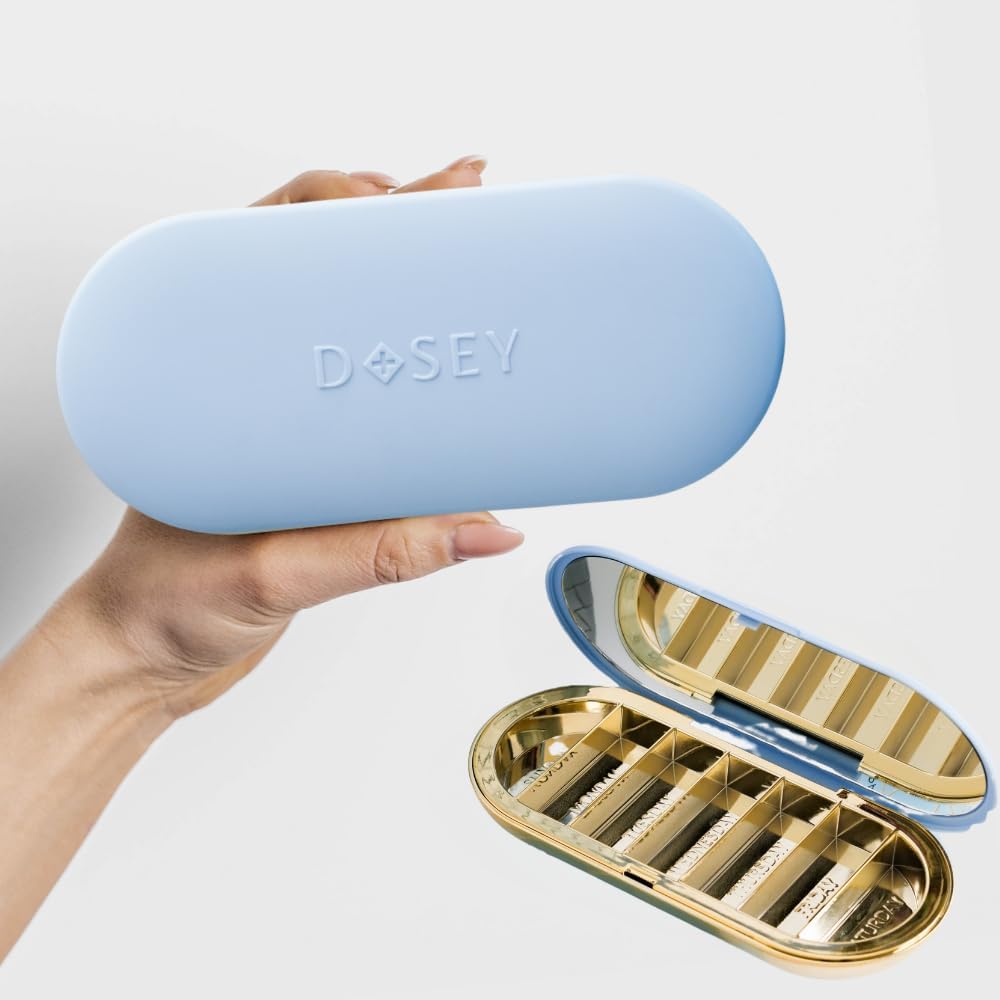 Dosey 7デイピルコンパクトトラベルピルオーガナイザー - 薬の保管と保護のための7つのPillコンパートメントを備えたピルケース - ミラー(ブルー)でスタイリッシュなエレガントな薬のオーガナイザー