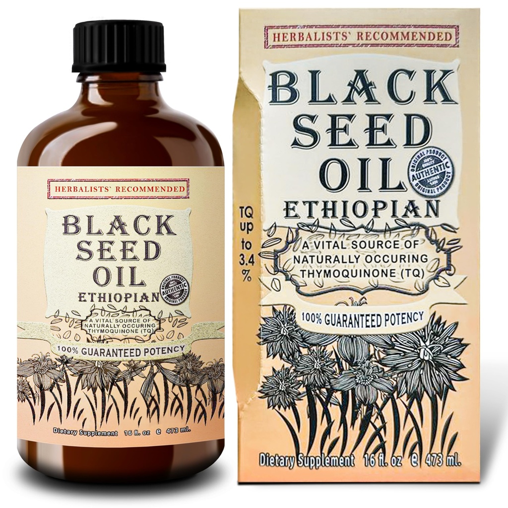 エチオピアンブラックシードオイル16oz - 余分な強度3x Thymoquinone - 100%純粋なコールドプレスニゲラサティバ - 免疫、関節、髪、皮膚のサポート