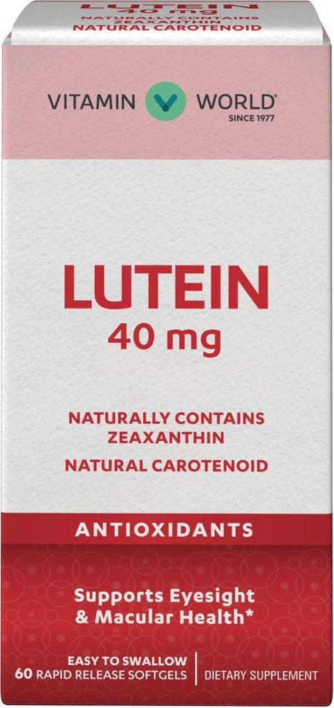 ビタミンの世界Lutein 40mg 60の急速な解放のSoftgels、目の健康、視野、酸化防止剤