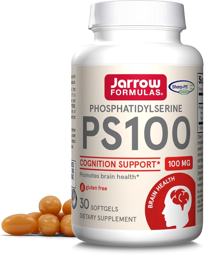 JarrowフォーミュラPS100 Phosphatidylserine 100 mg、脳の健康と認知サポートのためのサプリメント、30 Softgels、10-30デイサプライ
