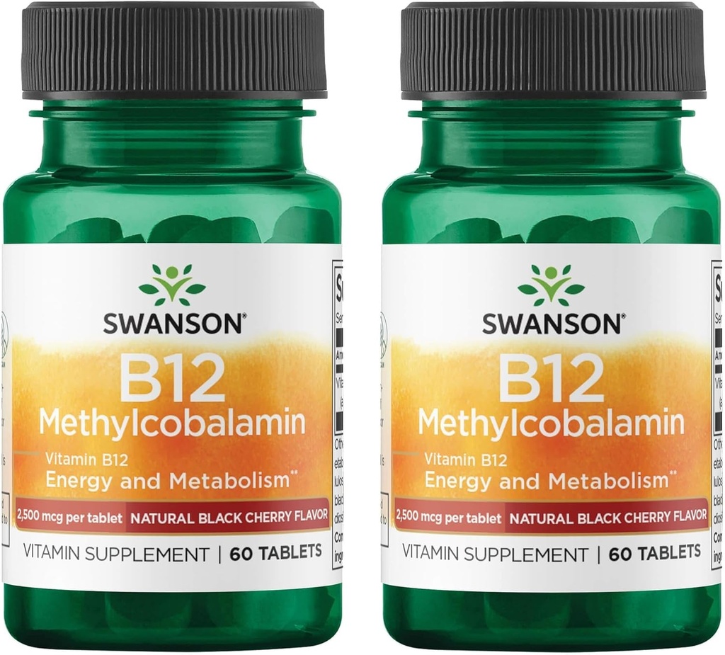 SwansonのビタミンB12のMethylcobalamin -自然な黒いチェリーは2,500のmcg 60タブ(2パック)風味付けしました