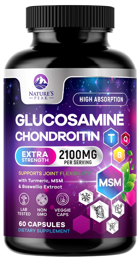 GlucosamineのコンドロイチンMSMの接合箇所の補足2100mg -グルコサミン硫酸塩、Turmeric、ボスウェリア、ケルセチン及びBromelain -性質の余分強さの柔軟性、移動性及び共同サポート、60のカプセルを使って