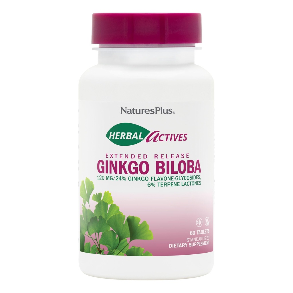 Natures Plus Herbal Actives Ginkgo Biloba、拡張リリース - 120 mg、60ビーガンタブレット - ベジタリアン、グルテンフリー - 60のサービング
