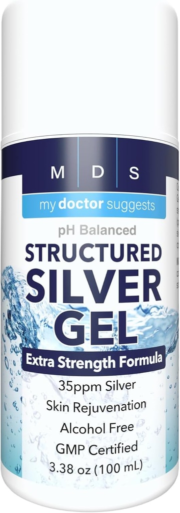 Structured Colloidal Silver Gel Extra Strength - Topical Cooling - pH Balanced 35ppm Structured Silver Provides Soothing Relief of Burns & Skin Irritations