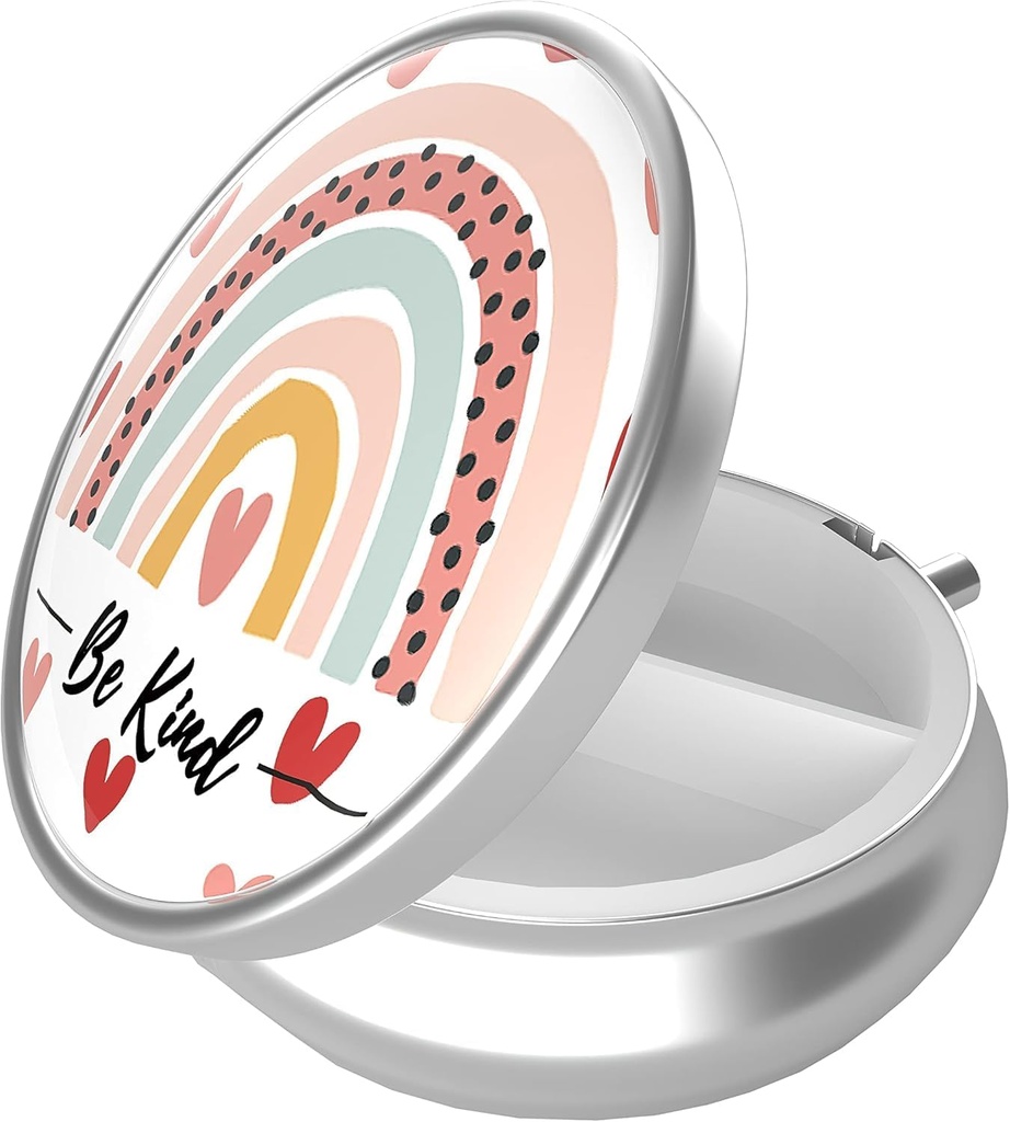 丸薬箱、ミラー、コンパクトおよびかわいいの3つのコンパートメントの携帯用旅行薬箱は、財布およびポケット、薬およびビタミンのオルガナイザー(虹)で合います