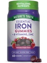 Nature's Truth Iron Gummies | 60 カウント | ヴィーガン、非GMO&グルテンフリーサプリメント | 亜鉛&B ビタミン | ブドウ味