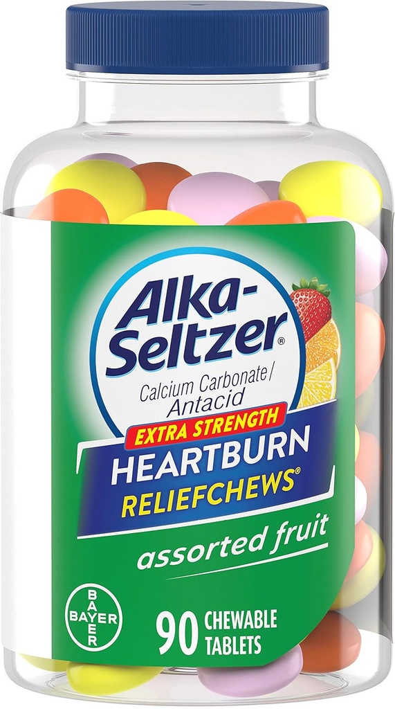 Alka-Seltzerの余分強さのHeartburnの救助Chews - Heartburnの救助、酸の消化およびサワーの胃 - 分類されたレモン、オレンジ ストロベリーの味- 90の計算