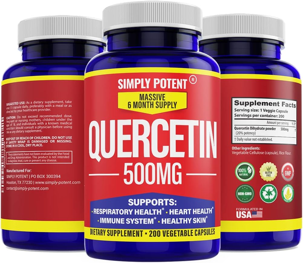 単に強力なケルセチンサプリメント, ケルセチン500mg 200カプセル, 2 X Quercetin 250mg Phytosome Bioflavonoid 抗酸化ビーガングルテン ヘルシーなセルラーハートをサポートするための無料の丸薬 & 免疫機能