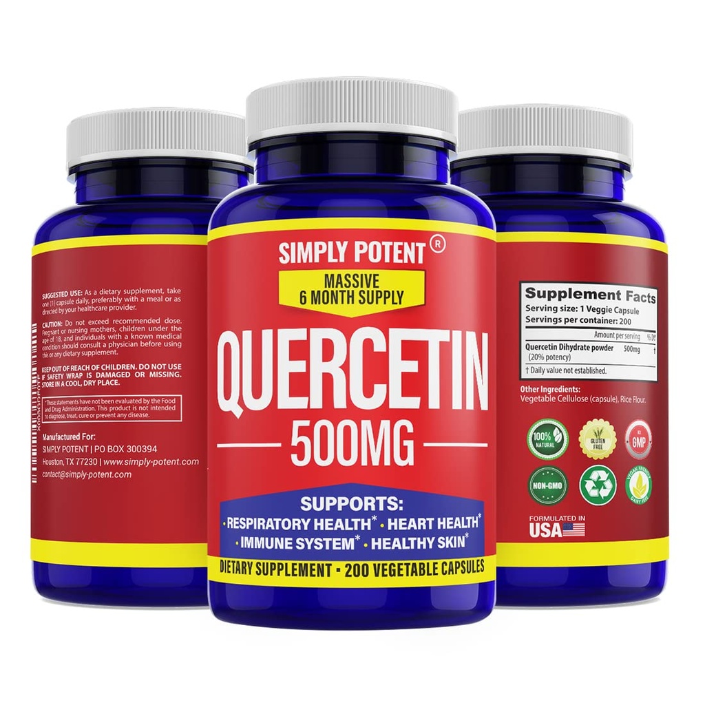 単に強力なケルセチンサプリメント, ケルセチン500mg 200カプセル, 2 X Quercetin 250mg Phytosome Bioflavonoid 抗酸化ビーガングルテン ヘルシーなセルラーハートをサポートするための無料の丸薬 & 免疫機能