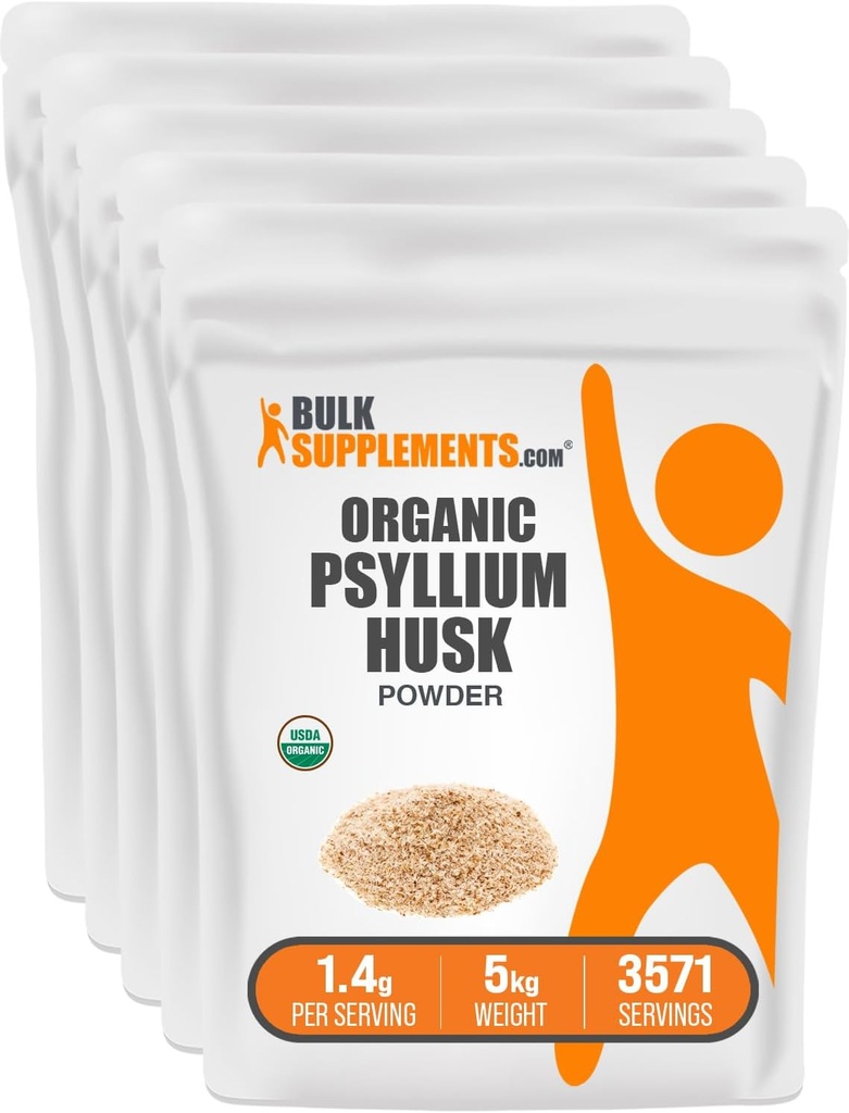 BulkSupplements.comオーガニックシリウムハスクパウダー - ベーキング用シリウムハスクパウダー、繊維のサプリメント - グルテンフリー、サービングあたり1.4g、1kg(2.2ポンド)(5のパック)