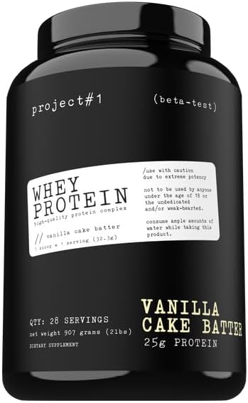 プロジェクト#1:Whey Protein Plus | 筋肉の発達と急速な回復のためのマイクロろ過されたWheyの隔離の粉 | 乳しよう蛋白質の粉 - 蛋白質の飲み物かワークアウト スムージー | 28 サービング - バニラ ケーキ