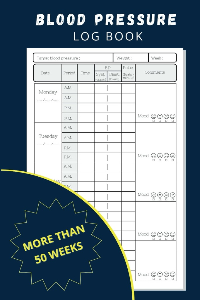 Blood Pressure Log Book: Simple Daily tracker to Record and Monitor Blood Pressure at Home