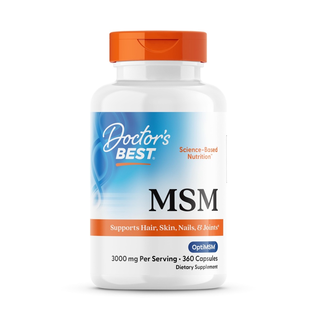 医師のベストMSM、ヘア、スキン、ネイル、ジョイント、非GMO、グルテンフリー、サービングあたり3000mg、360カプセルをサポート