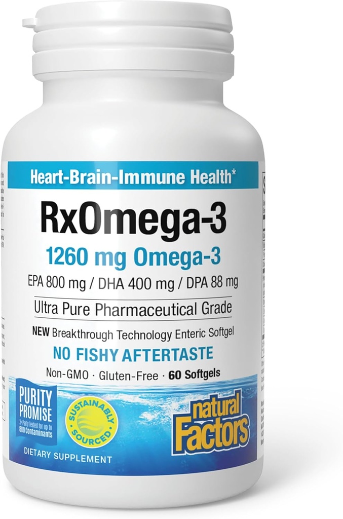 自然な要因RxOmega-3、DHAとEPA、毎日の食事療法の補足、60のSoftgelsの心の健康のための自然なサポート