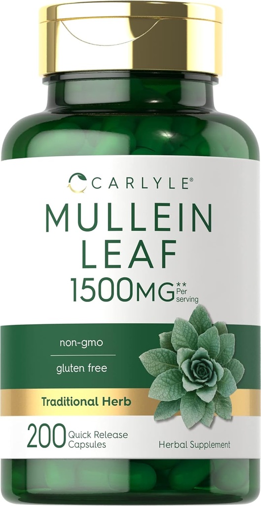 Carlyle Mulleinの葉のエキス1500mg   200のカプセル  Verbascumsの 非GMOのグルテンフリーの補足